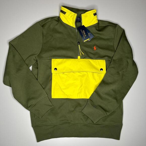 Polo Ralph Lauren Men's Double Knit Half Zip Sweatshirt Green Yellow $168 New - Picture 1 of 13